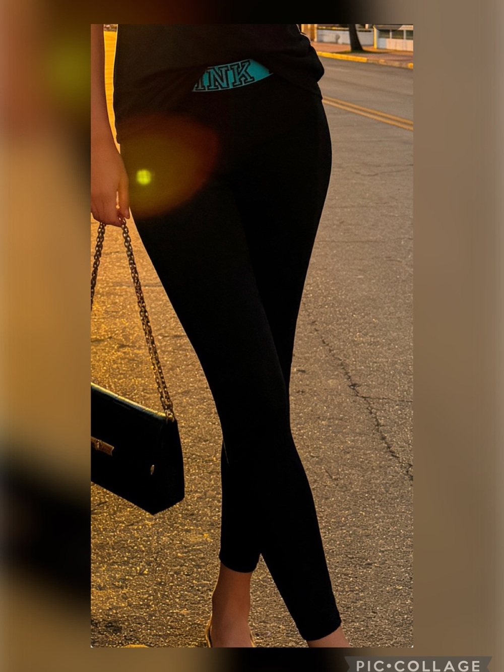 PINK Victoria's Secret Black High-Waist Leggings with Teal Logo